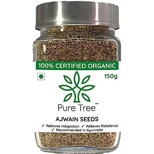 Pure Tree Certified Organic Carom Seeds|150 Gram|Glass Jar|Organic Ajwain Seeds|Omam Seeds Gluten-Free|Vamu Seeds|Ajowan|Ayamodakam Seeds Rich In Antioxidants