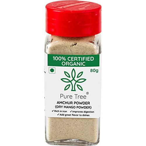 Pure Tree Certified Organic Amchur Powder | 80 g | Glass Jar | Dry Mango Powder | Amchoor Powder Rich in Iron | Mango Powder Organic For Chutney, Pickle, and Fruit Salad