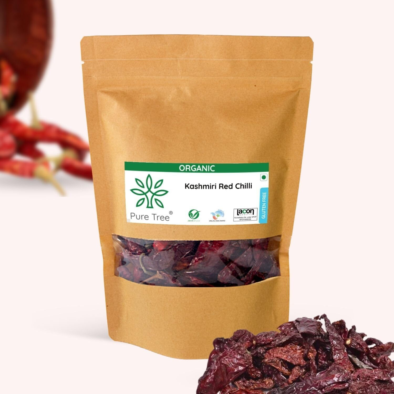 Pure Tree Certified Organic Kashmiri Lal Mirch | 200 g | Red Chilli Whole | Sabut Lal Mirch | Kashmiri Chilli Lal Mirch Whole Strong Smoky Spice | Dry Red Chilli Whole