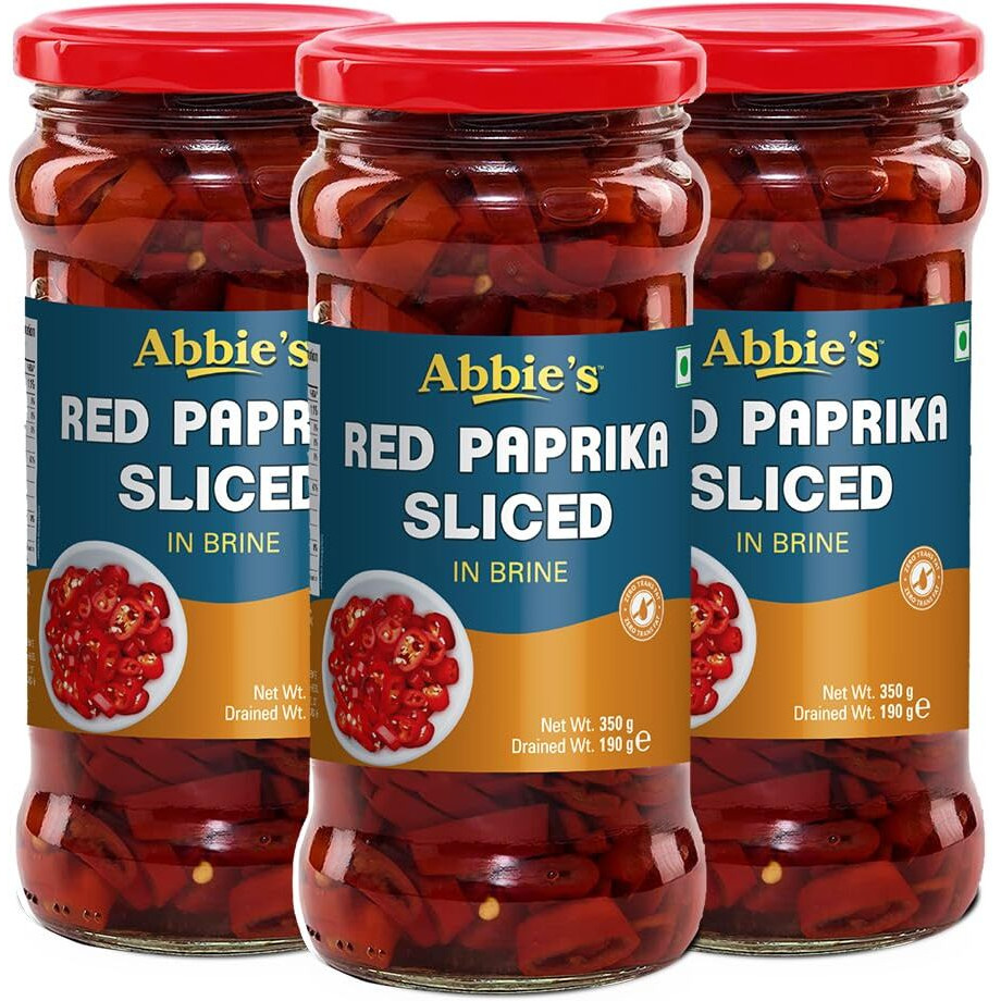 Abbies Red Paprika Sliced, 350g, Pack of 3 | Perfect For Cooking and People Who Loves Spicy Food, Sprinkling/Garnishing On Dish, Seasoning and more |