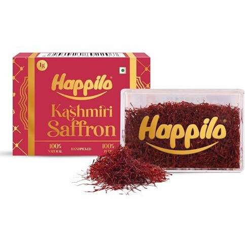 Happilo Premium Kashmiri Saffron 1g, Handpicked Pure Kesar for Pooja, Finest A++ Grade, Whole Threads For Golden Milk, Cooking Biryani