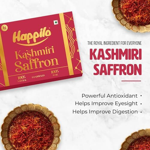 Happilo Premium Kashmiri Saffron 1g, Handpicked Pure Kesar for Pooja, Finest A++ Grade, Whole Threads For Golden Milk, Cooking Biryani