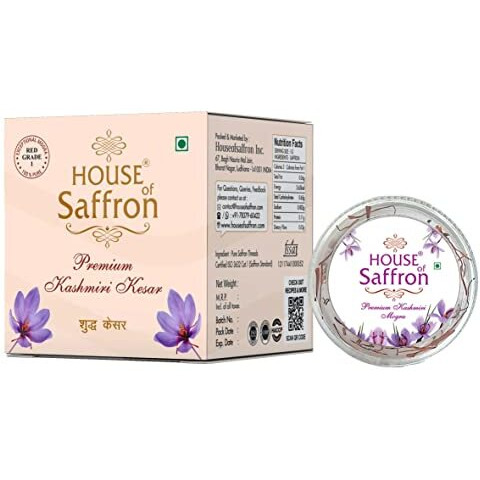 House of Saffron 1gram Original Kashmir Kesar Saffron for Pregnancy, Cooking, Face, 100% Pure & Natural Certified Highest Grade A1+++ Saffron /Kumkuma puvvu / Kungumapoo / Kesar - 1g