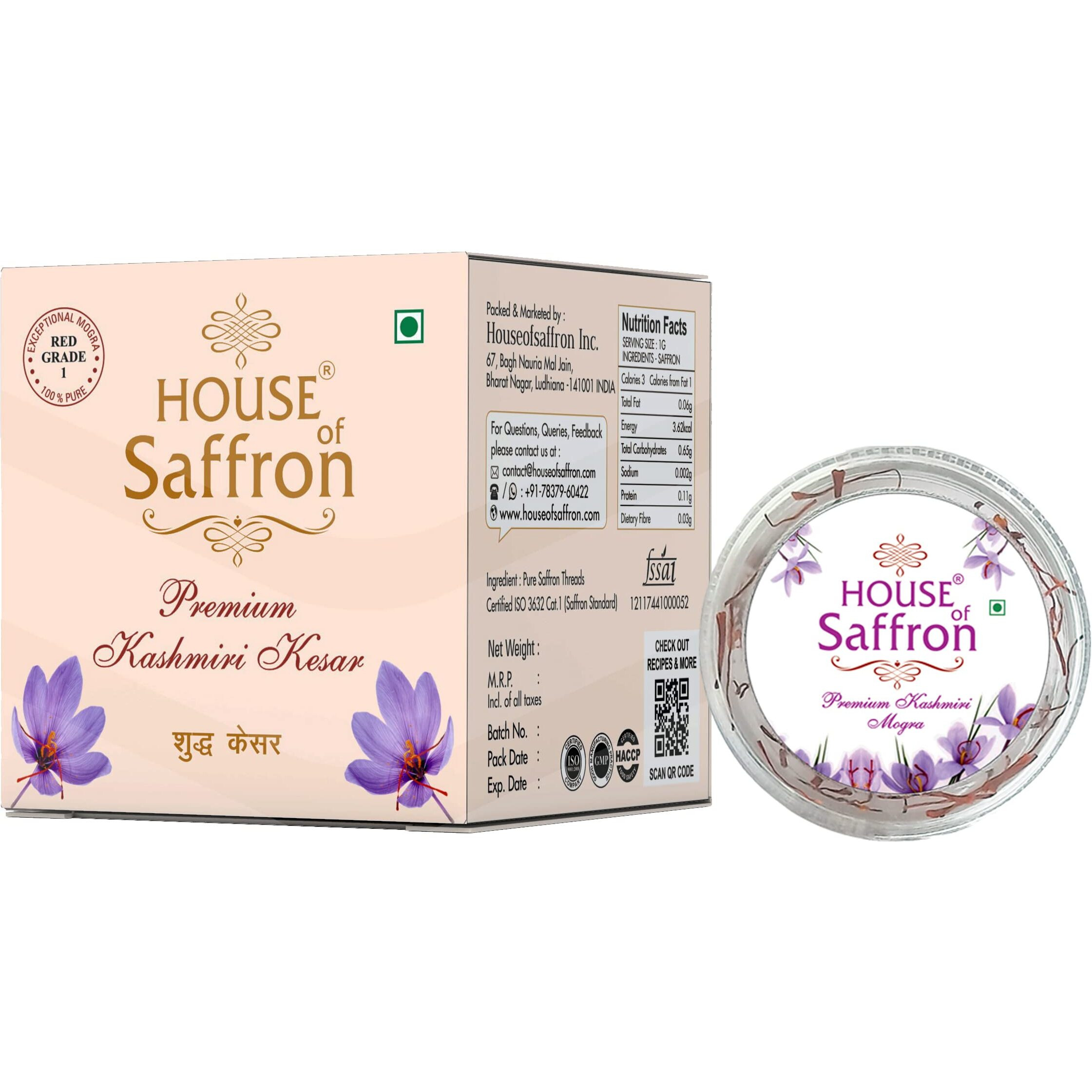 House of Saffron 3grams Kashmir Saffron for Milk, Cooking, Pregnant Women, Fair Skin, Tilak | Certified ISO Original Kesar Saffron, Kungumapoo, Kumkumapuvvu, Kesar - 3g