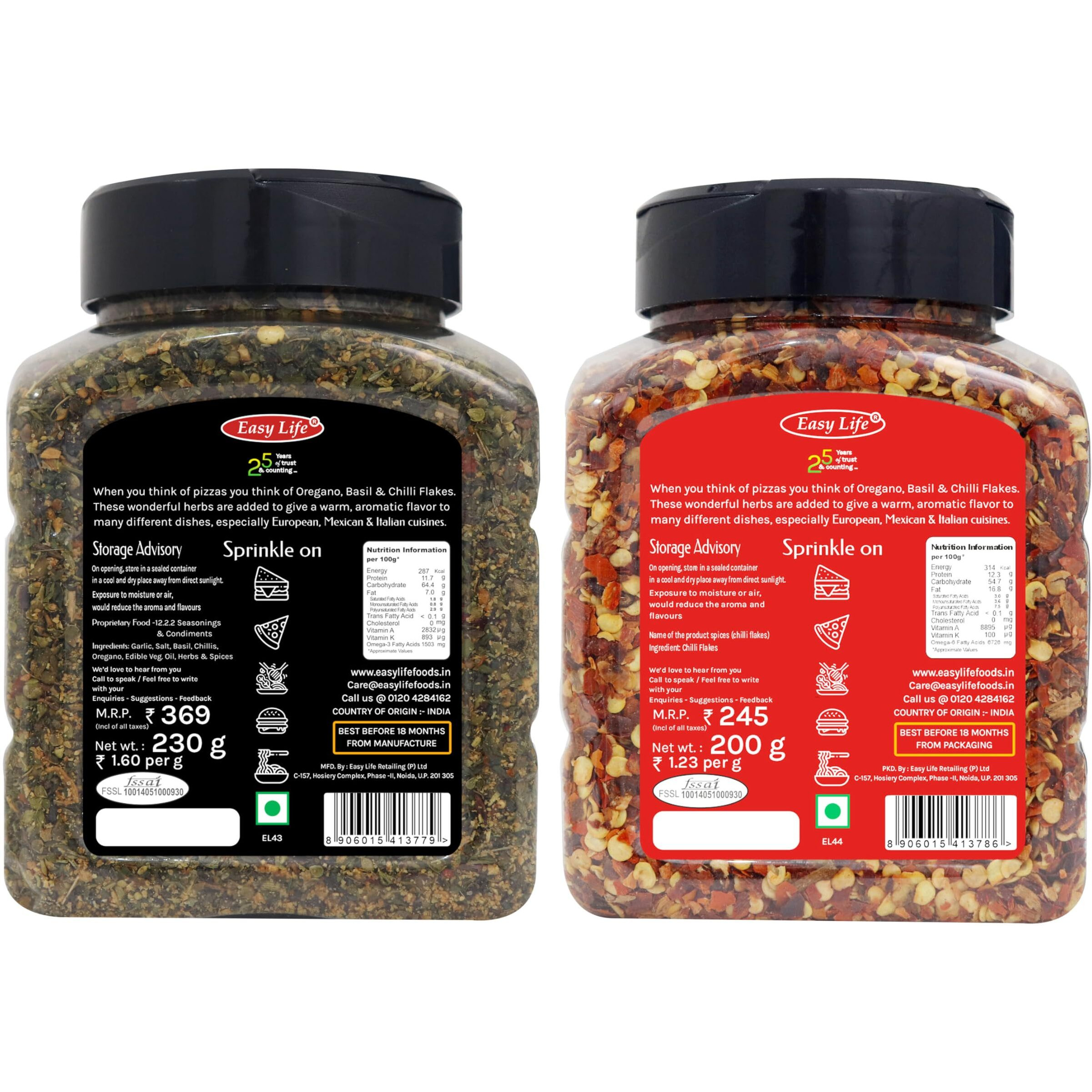 Easy Life Oregano Seasoning 230g and Roasted Chilli Flakes 200g Chefs Combo