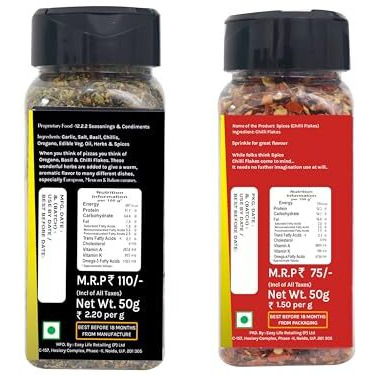 Easy Life Oregano Seasoning 50Gram And Roasted Chilli Flakes 50Gram Combo Perfect For Pizza