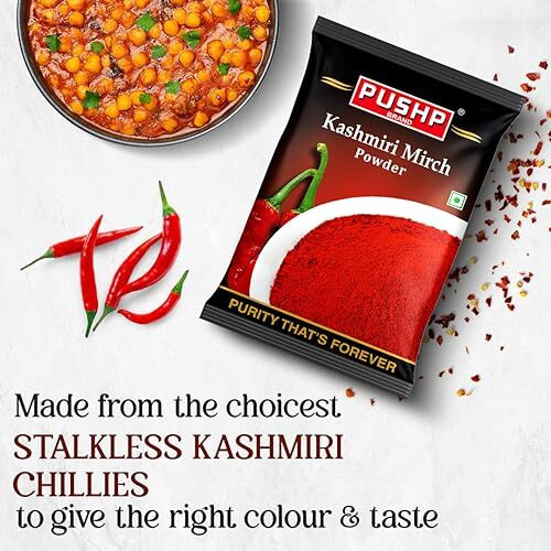 Pushp Brand Kashmiri Red Chilli Powder (Pouch Pack of 1, 500gm)