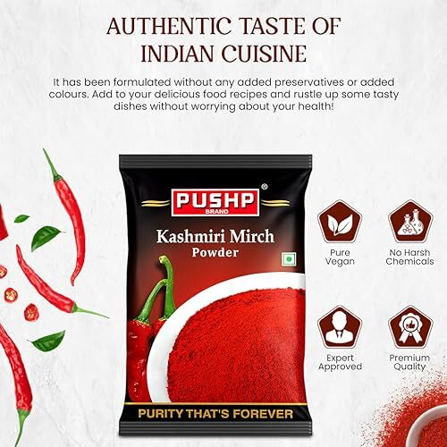 Pushp Brand Kashmiri Red Chilli Powder (Pouch Pack of 1, 500gm)