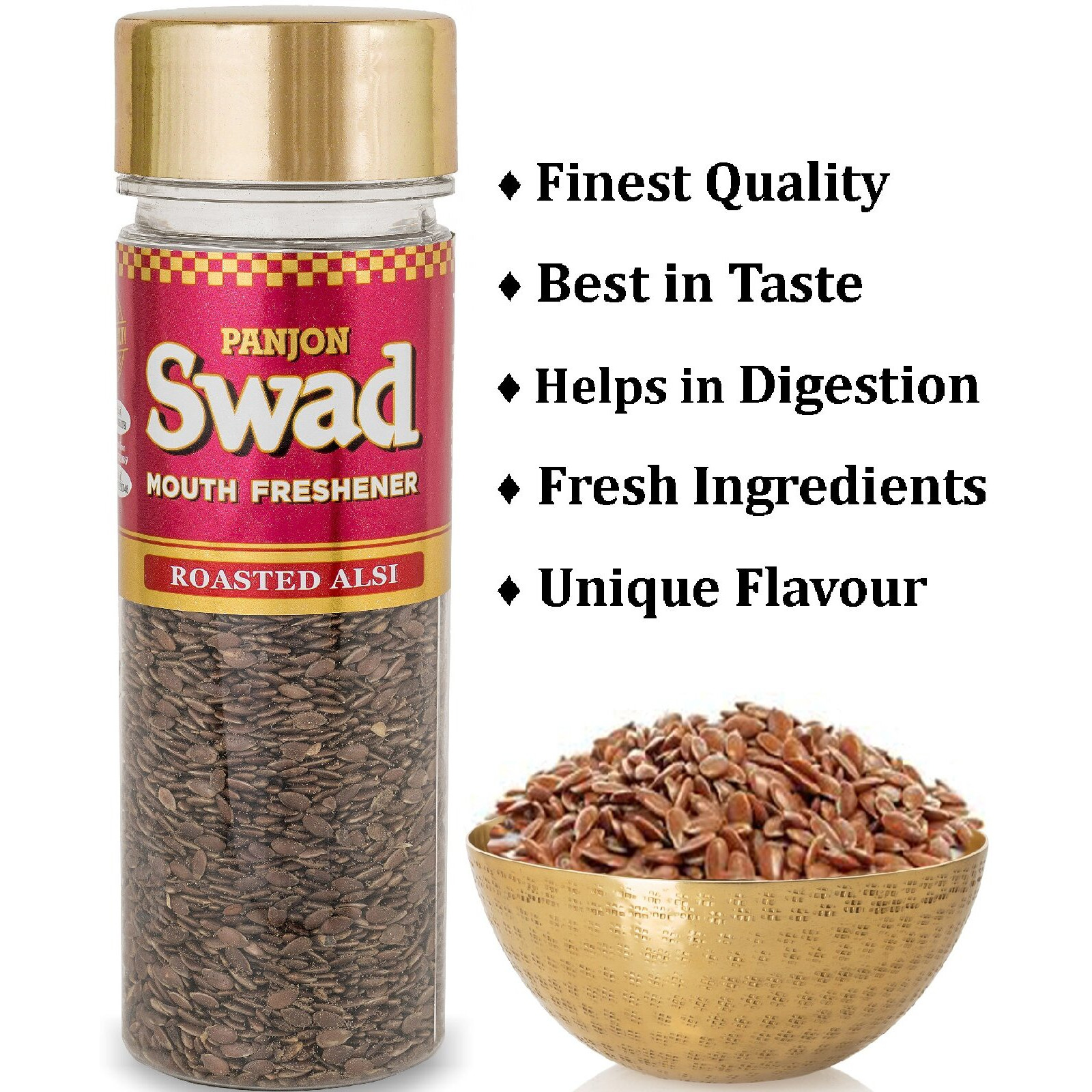 Panjon Swad Roasted Alsi Mukhwas (Pack Of 2 X 110 Grams) | Digestive Mouth Freshener | Hygienically Packed Traditional Pachak | Tasty Mouthfresheners | After-Meal Snack | Dry Mukhwas.