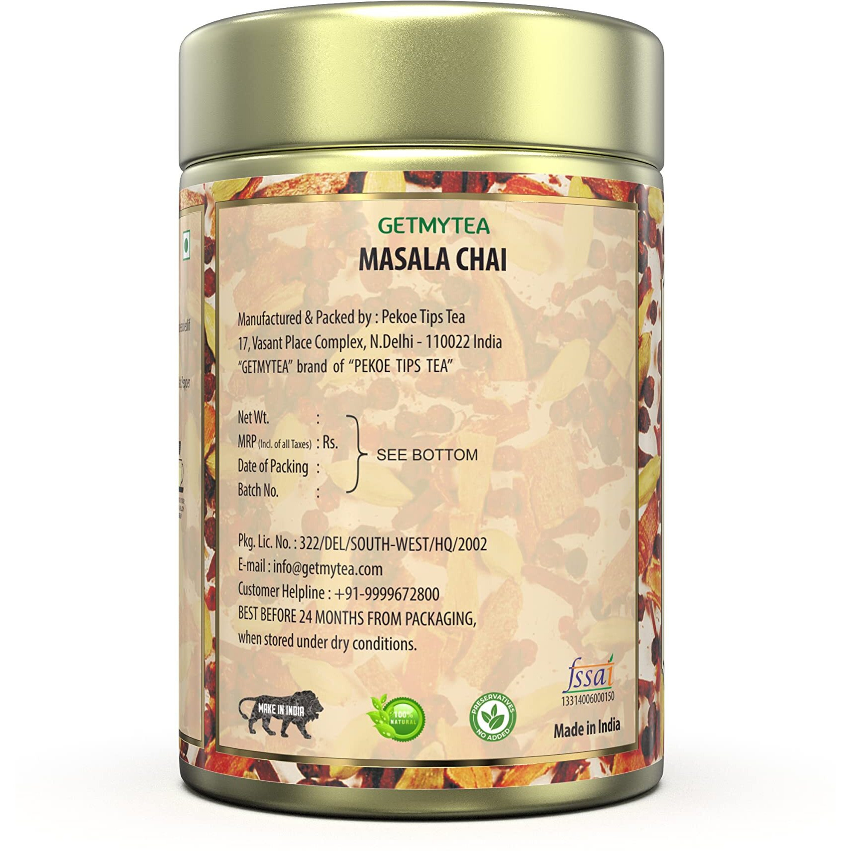 Getmytea Masala Chai Strong and Kadak Can (100g) | No Artificial flavours | Indian Chai | Elaichi Chai | Adrak Chai | CTC Black Tea with 100% Natural Spices | Net Wt. 100g [50 + cups]