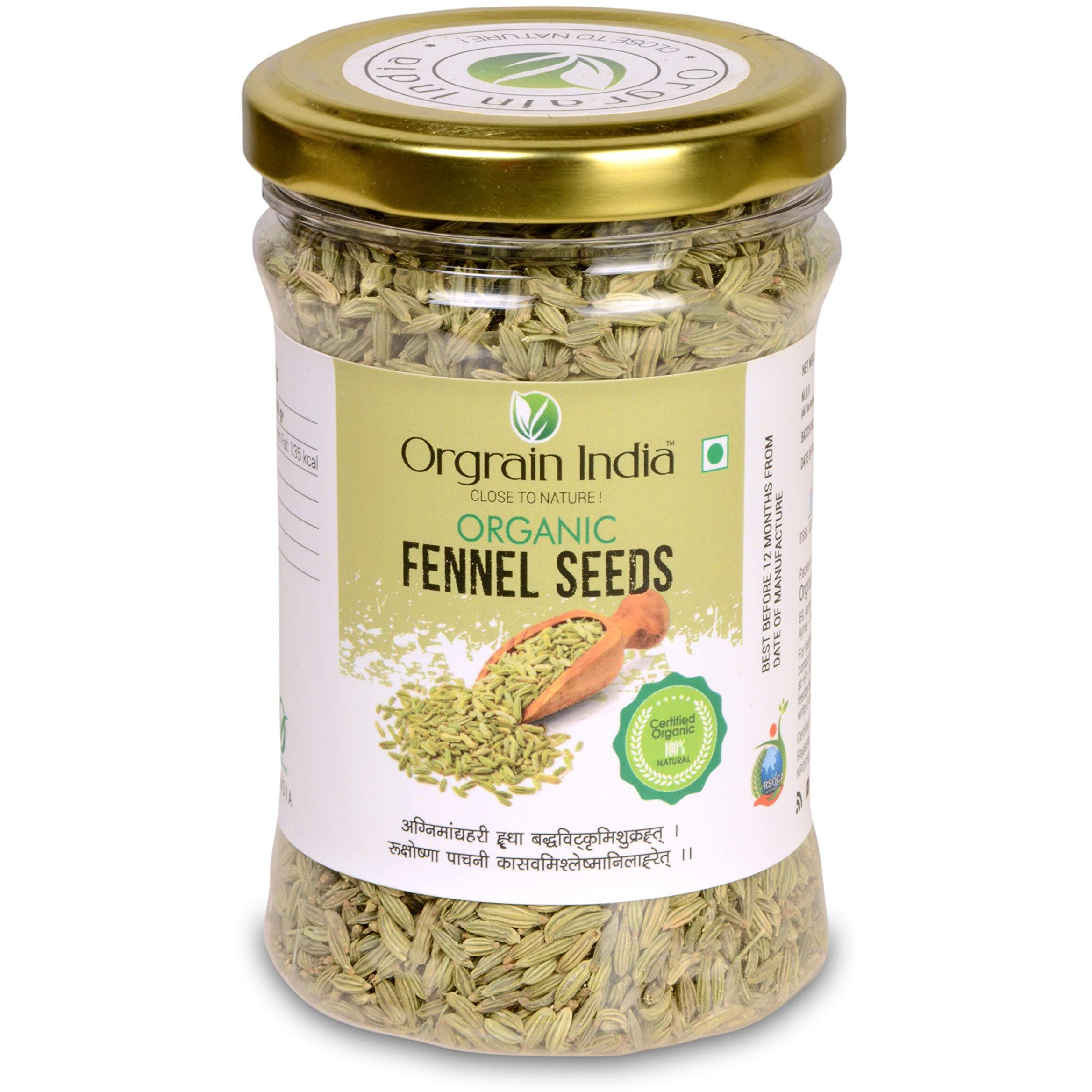 Orgrain India Organic Fennel Seeds, 120g | Saunf | Variyali | Whole Indian Spices