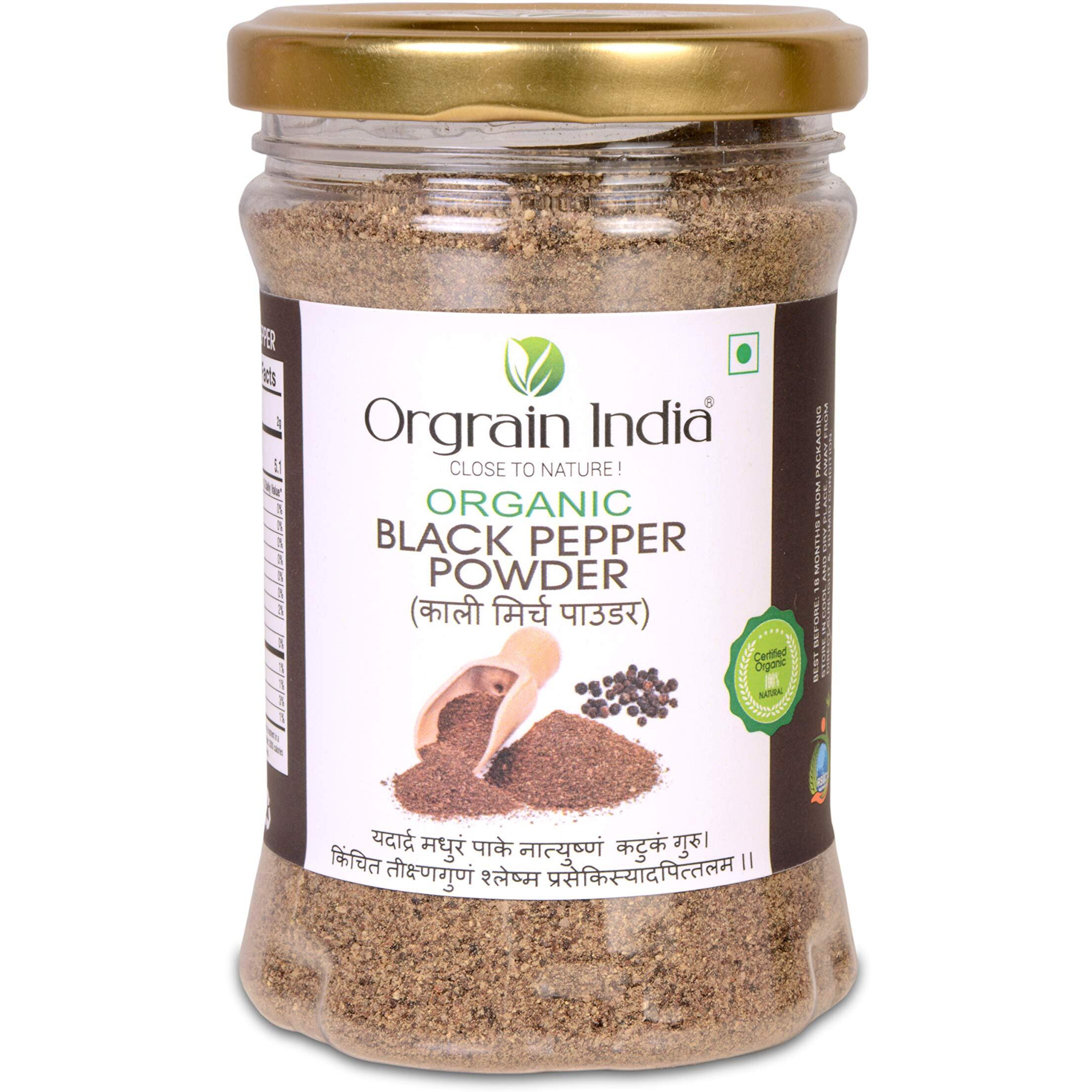 Orgrain India Certified Organic Black Pepper Powder, 150g | Kali Mirch | Kerala Origin | Premium Grade | Freshly Packed | Spices |