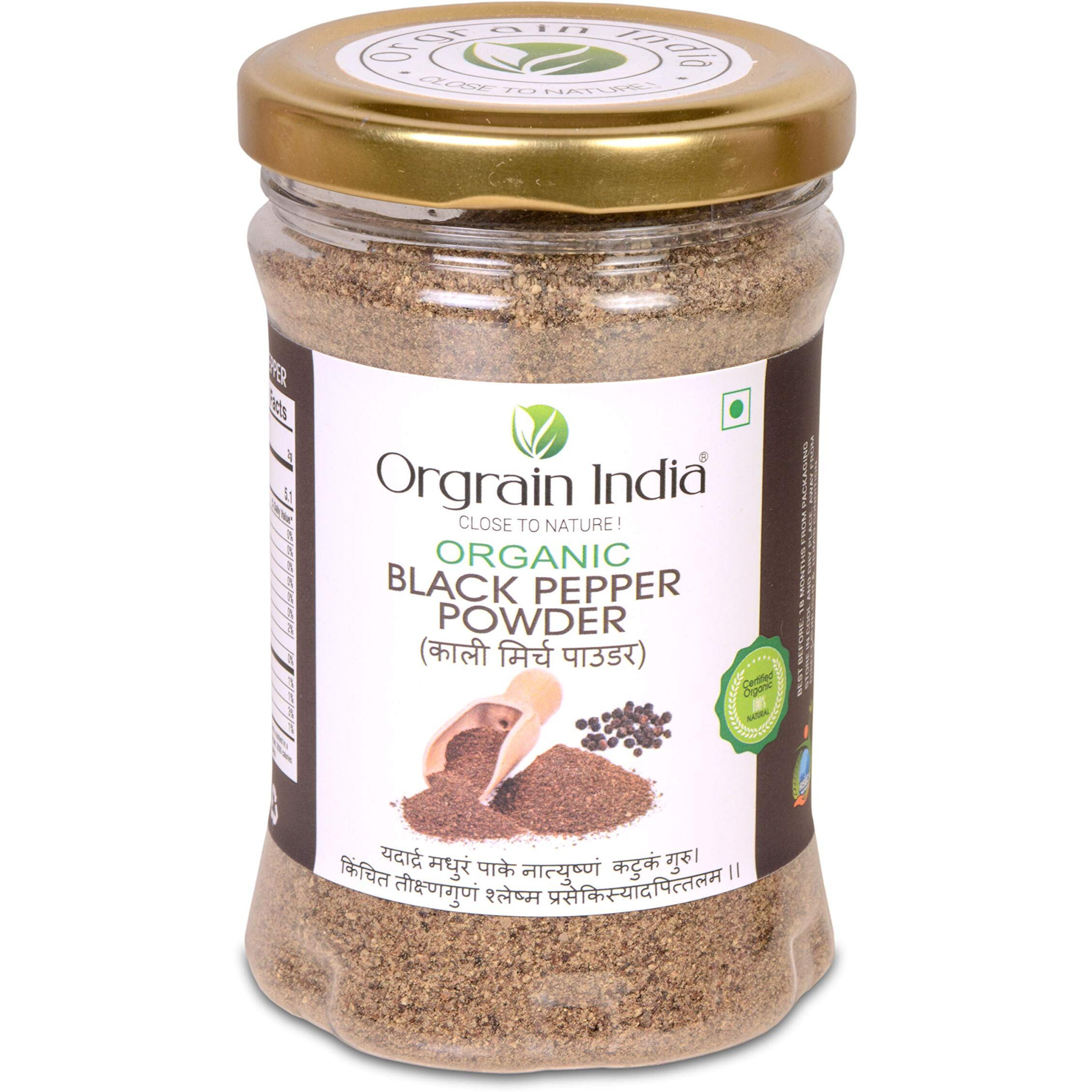 Orgrain India Certified Organic Black Pepper Powder, 150g | Kali Mirch | Kerala Origin | Premium Grade | Freshly Packed | Spices |