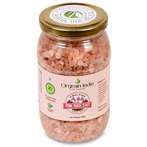 Orgrain India Himalayan Pink Rock Salt Coarse Grain, 1kg (Pack of 2*500g) | 80+ Minerals | Trace Elements | Healthy Cooking | No Adulteration