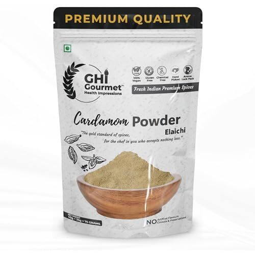 GOURMET HEALTH IMPRESSIONS Superior Grade Cardamom (Elaichi) Powder 75g - Intensely Aromatic, Finely Ground, Non-GMO - Ideal for Exquisite Flavoring | GHI Foods | GH Spices