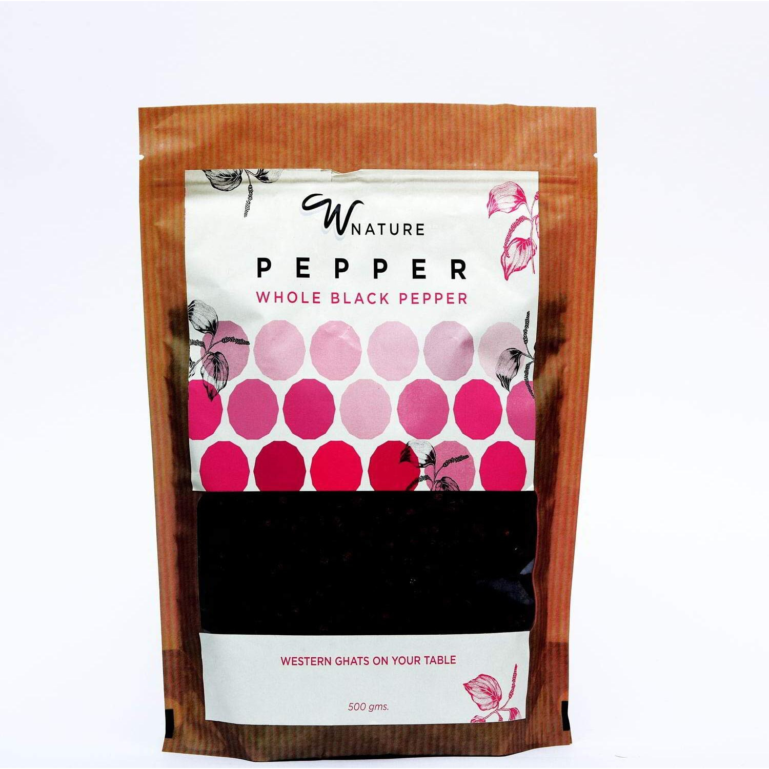 Wnature Organic Whole Black Pepper, 500 Gram - 100% Pure & Natural