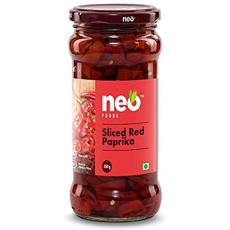 Neo Sliced Red Paprika 350g I 100% Vegan I Ready-to-Eat Fibre-Rich Topping for Pizza, Pasta, Burger, Snacks and Salads I Non-GMO (Pack of 1)