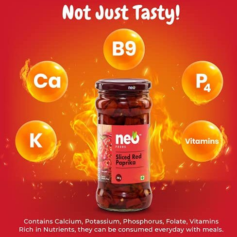 Neo Sliced Red Paprika 350g I 100% Vegan I Ready-to-Eat Fibre-Rich Topping for Pizza, Pasta, Burger, Snacks and Salads I Non-GMO (Pack of 1)