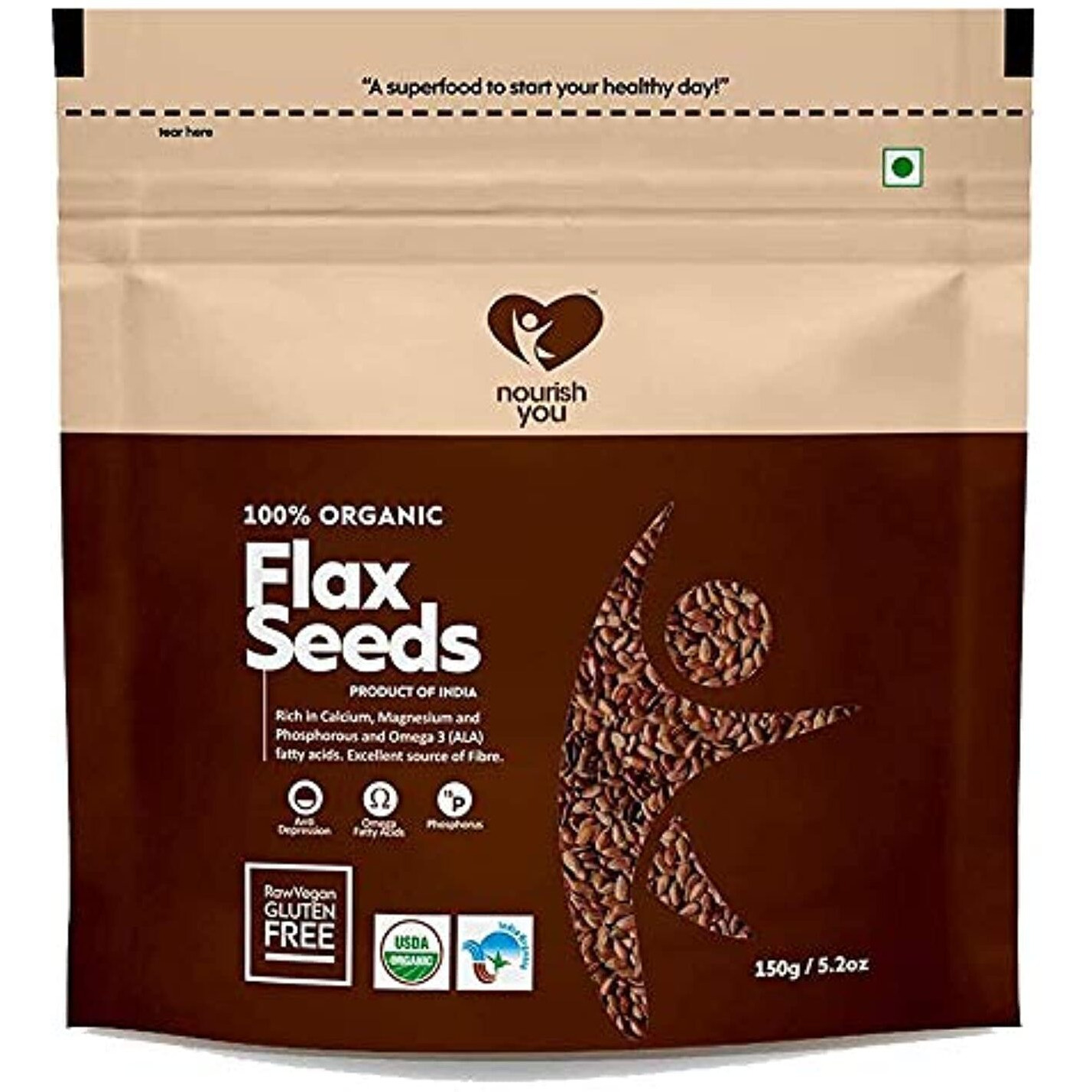 Nourish You Flax Seeds 150g - Alsi Seeds | 100% Organic Flax Seeds for Hair Growth | Raw Seeds for Eating | Source of Iron & Dietary Fibre | Rich in Protein