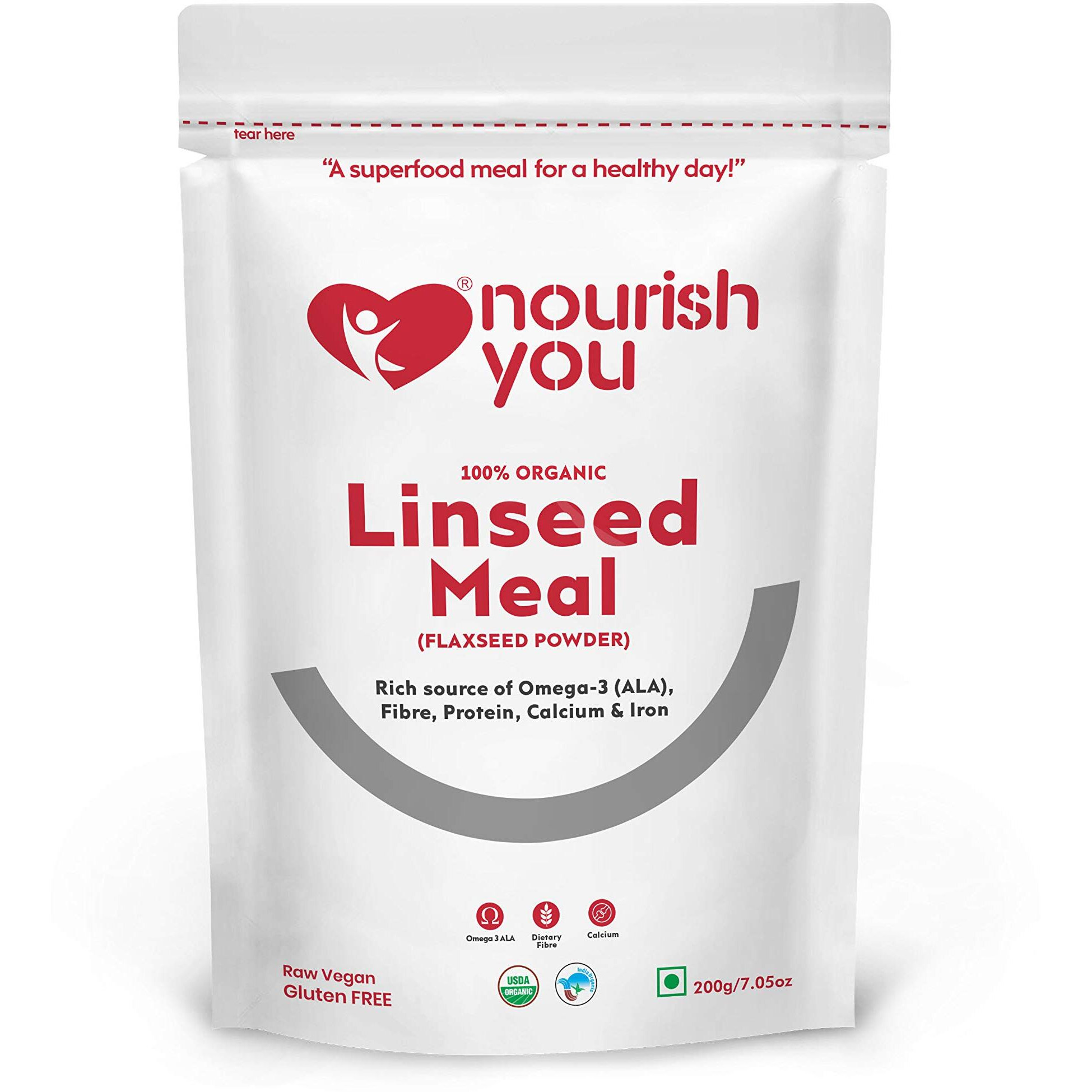 NOURISH YOU Cold Milled Organic Flax Seed Powder 200G | ALSI Powder| Rich in Omega 3 | Fibre- 200 GM (Pack of 1)