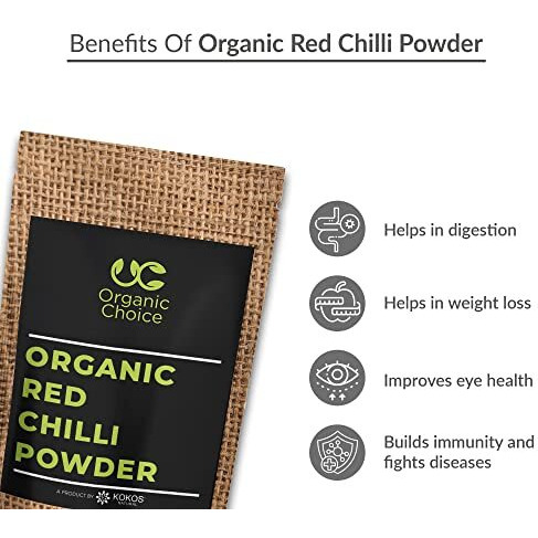 Organic Choice Organic Red Chilli Powder 200g - Weight Loss, Eye Health, Blood Pressure, Immunity, Bone Strength, Pain Relief, Colon Cancer Prevention - Made with Hand picked Dry Red Chillies - Best Before 12 Months