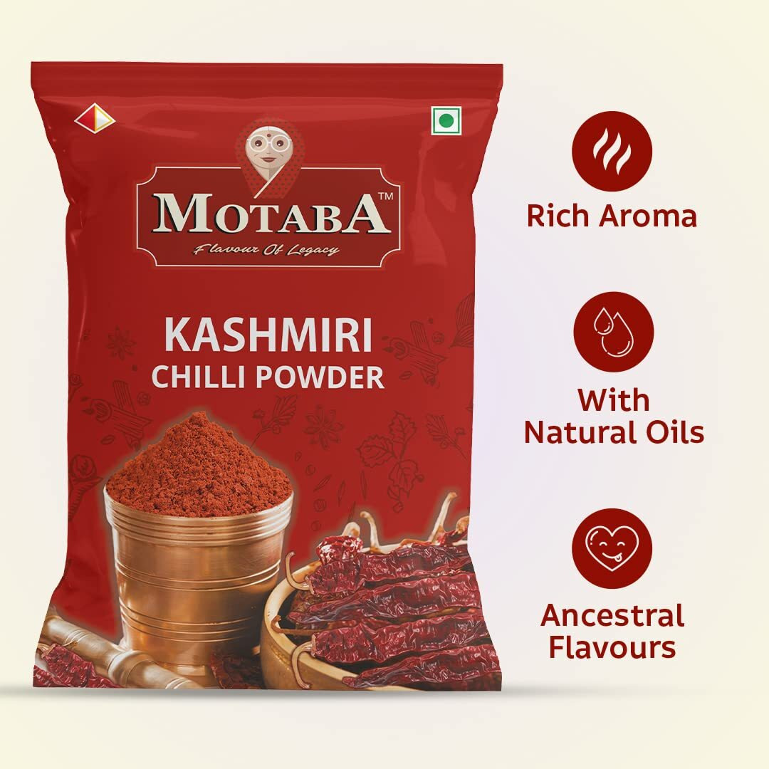 MOTABA Kashmiri Red Chilli Powder, 1KG /Lal Mirch | Healthy Spices | Natural Oils | Aromatic | Chilli Powder for Cooking | Turn Everything Delicious (1kg, Pack of 1)