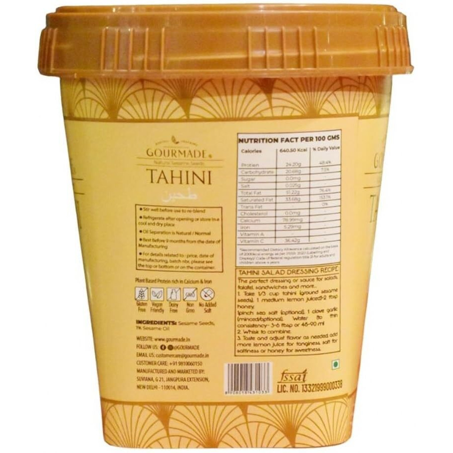 Gourmade Soulful Snacking Tahini Paste For Cooking Made With Natural Sesame Seeds Hummus,500G|Tahina Sesame Paste|Salad Dressing|Dips & Cooking|Sesame Cooking Paste Sauce|Dips Sauce|Mezze Platter