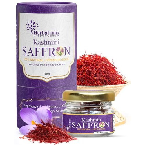 Herbal max Kashmiri Mongra Saffron Kesar, 1g | A+++ Grade | For Food, Cooking, Sweets Personal Use | Natural zafran Leaves