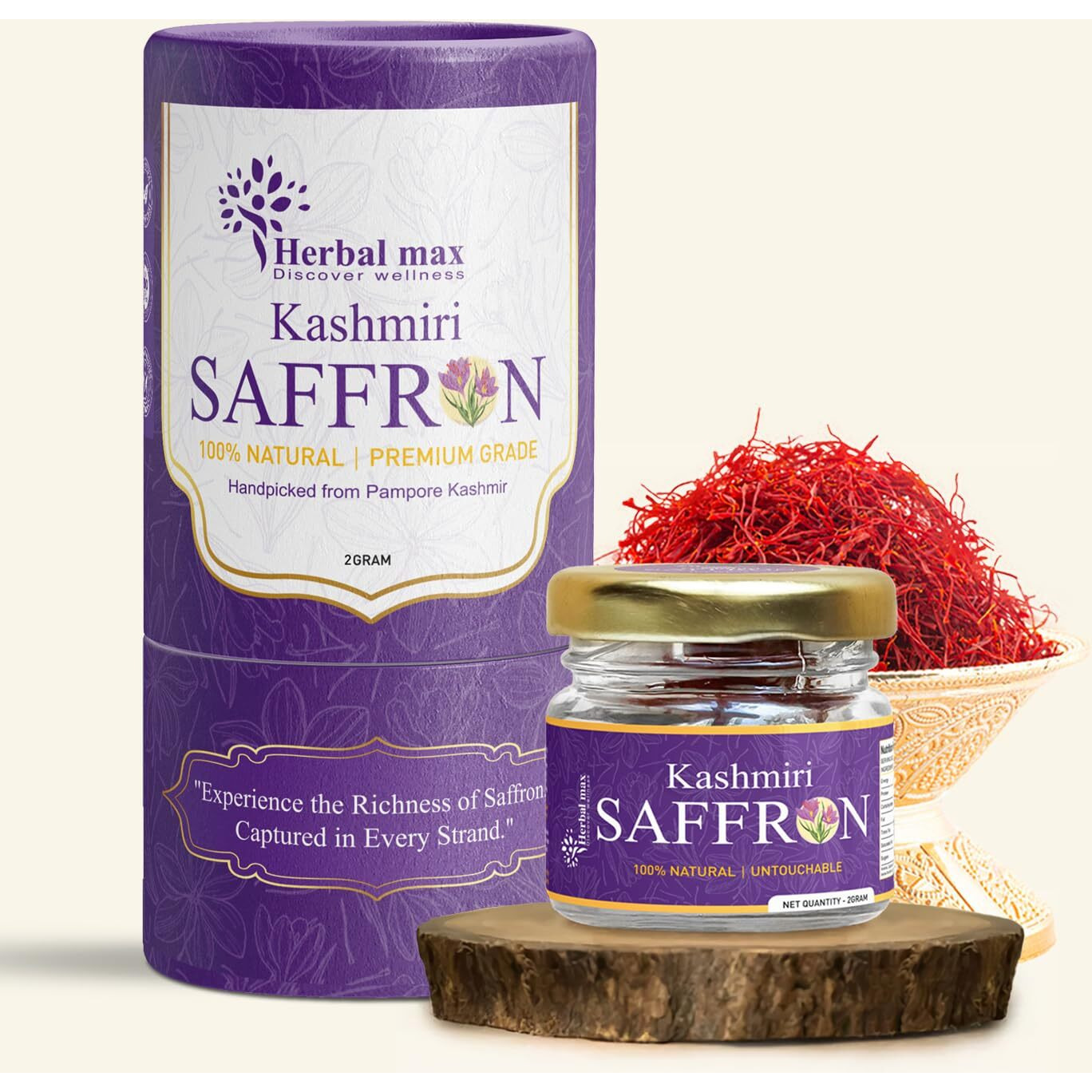 Herbal max Kashmiri Mongra Saffron Kesar, 2g | A+++ Grade | For Food, Cooking, Sweets Personal Use | Natural Jaffran Leaves