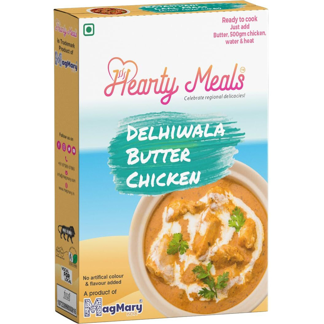 Hearty Meals Delhiwala Butter Chicken Cooking Mix, 110g | Instant Gravy Masala Mix Delhi Style | Ready in 20-25 min | Serves 5-6 | No Preservatives | Ready To Cook Indian Premix Masala Spice