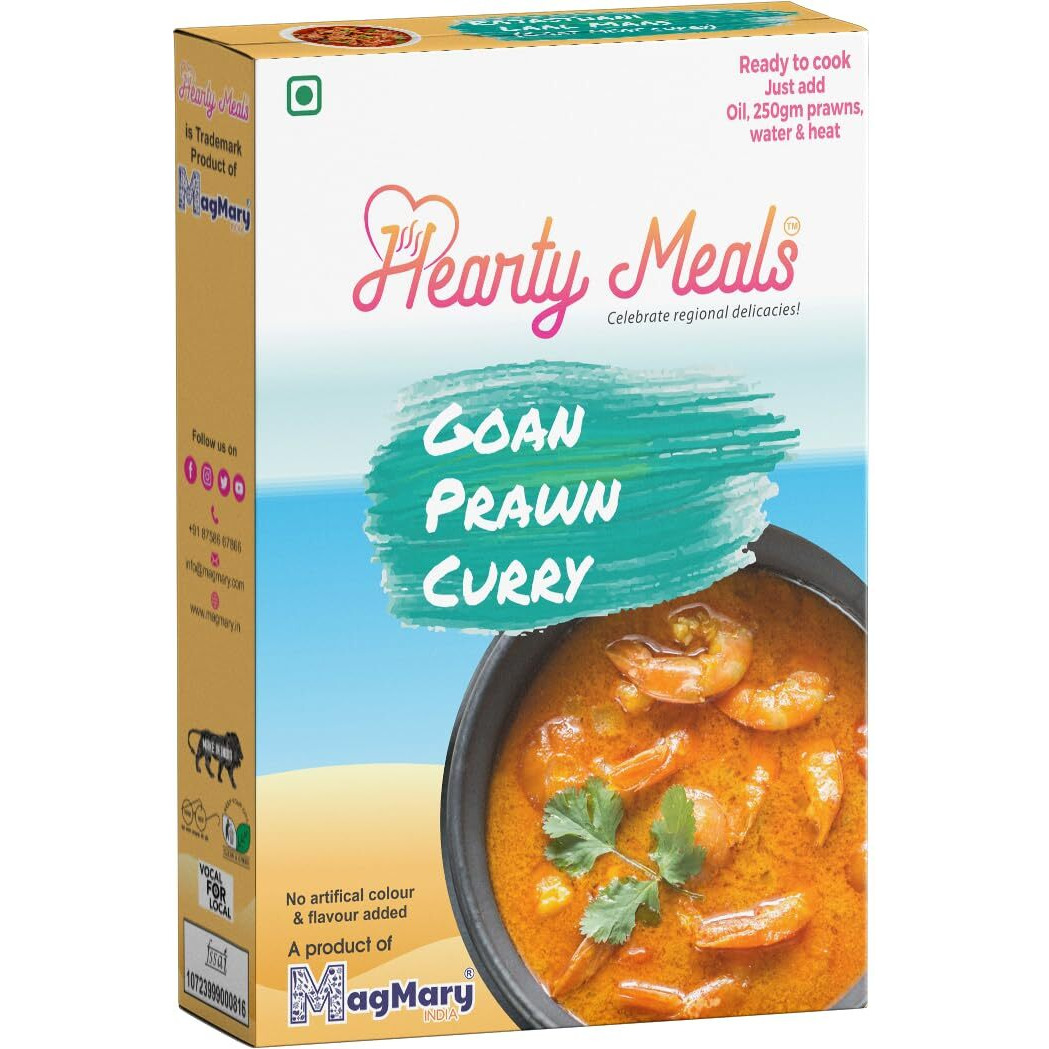 Hearty Meals Instant Goan Prawn/Shrimp Curry Cooking Mix, 120g | Goa Style Gravy Premix Masala | Ready in 20-25 min | Serves 5-6 | No Preservatives | Ready To Cook Indian Premix Masala Spice