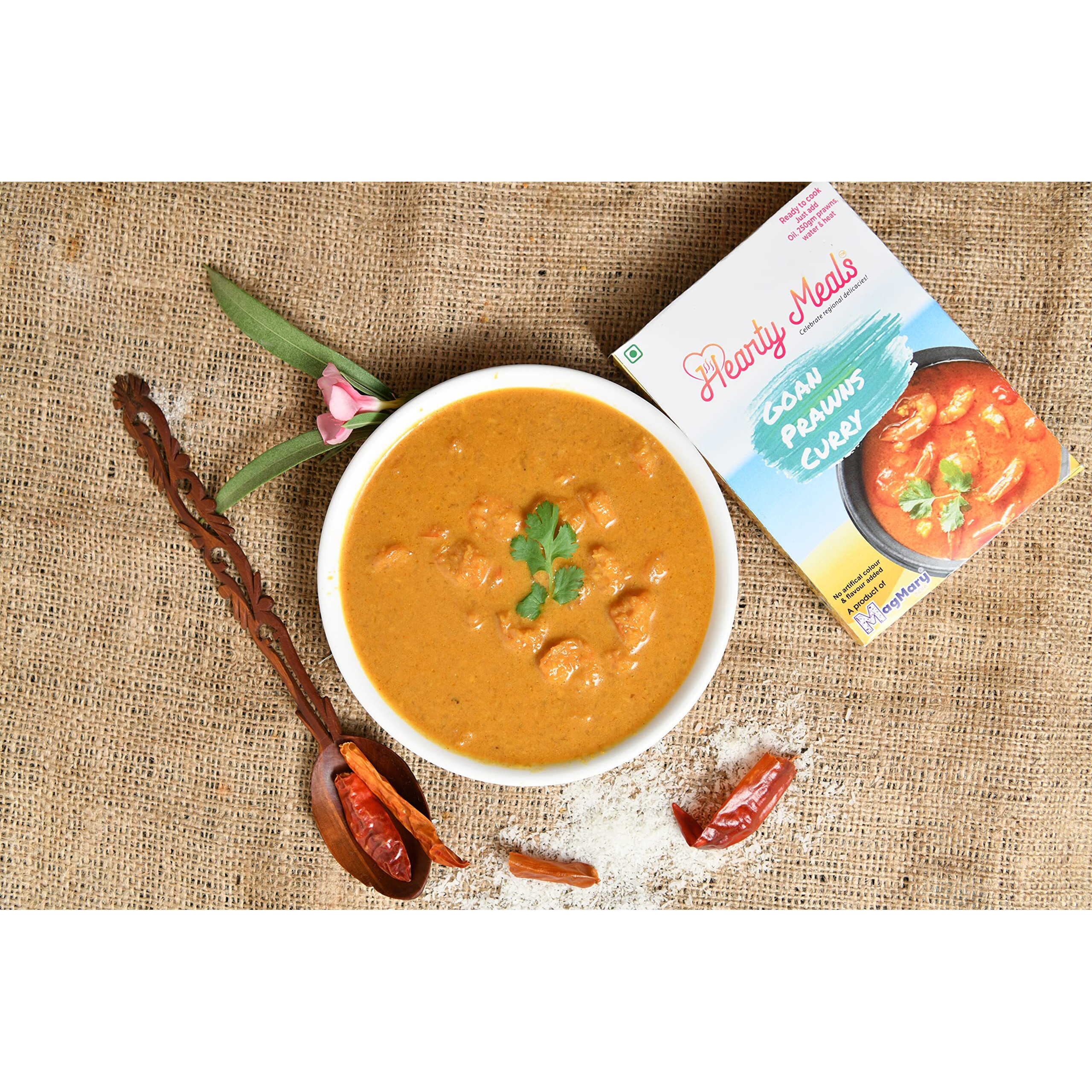 Hearty Meals Instant Goan Prawn/Shrimp Curry Cooking Mix, 120g | Goa Style Gravy Premix Masala | Ready in 20-25 min | Serves 5-6 | No Preservatives | Ready To Cook Indian Premix Masala Spice