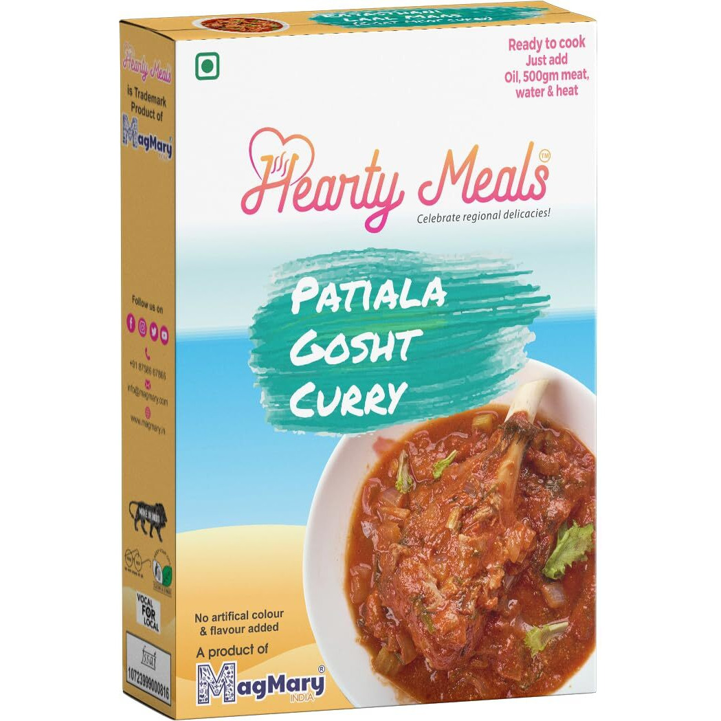 Hearty Meals Patiala Gosht Curry Cooking Mix, 75g | Instant Gravy Red Mutton Masala Mix Patiala Style | Ready in 20-25 min | Serves 5-6 | No Preservatives | Ready To Cook Indian Premix Masala Spice