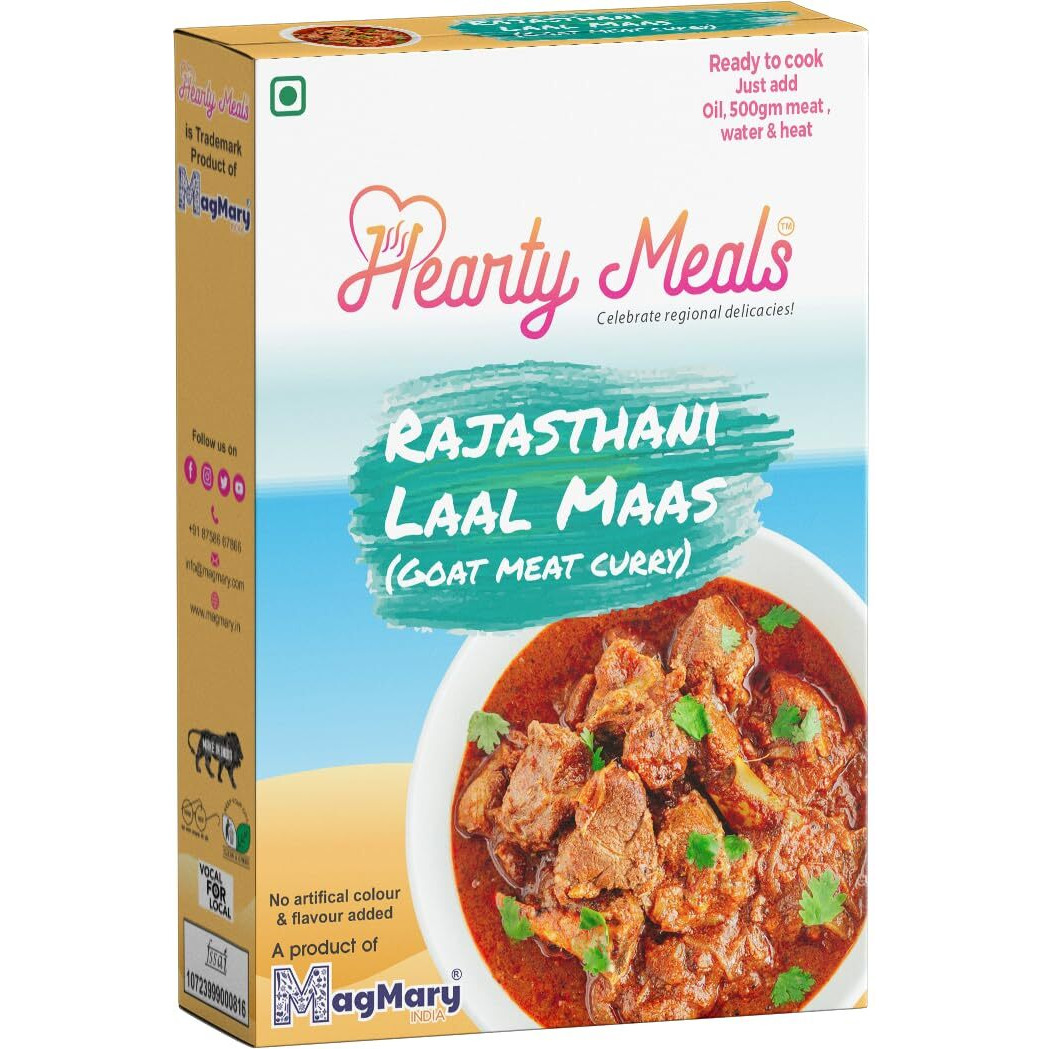 Hearty Meals Rajasthani Laal Maas/ Red Mutton Cooking Mix, 75g | Instant Gravy Masala Mix Rajasthani Style | Ready in 20 - 25 min | Serves 5-6 | No Preservatives | Ready To Cook Indian Premix Masala Spice