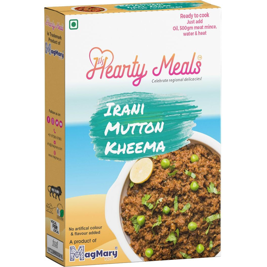 Hearty Meals Instant Irani Mutton Kheema/Keema Masala Mix, 70g | Irani Style Gravy Cooking Mix | Ready in 20 - 25 min | Serves 5-6 | No Preservatives | Ready To Cook Indian Premix Red Mutton Masala Spice