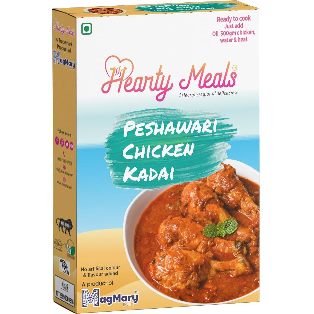 Hearty Meals Instant Peshawari Chicken Kadai / Chicken Angara Cooking Mix, 80g | Instant Gravy Masala Mix Peshawari Style | Ready in 20 - 25 min | Serves 5-6 | No Preservatives | Ready To Cook Indian Premix Masala Spice