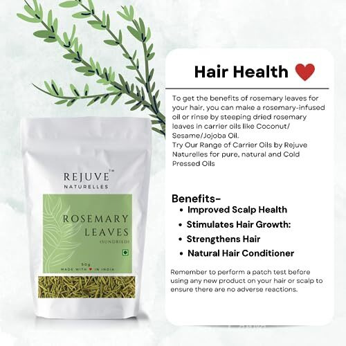 Rejuve Naturelles Sun Dried Rosemary Leaves - 50 Gm with Applicator | Rosemary for Food, Hair, Herbal Tea