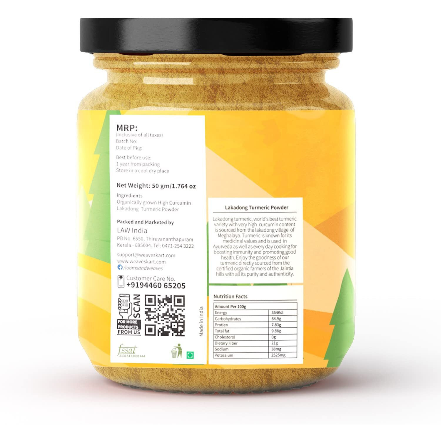 looms & weaves - High Curcumin Lakadong Turmeric Powder - Directly sourced from the organic farmers of Lakadong Village - East and West Jantia Hills of Meghalaya -50 gm