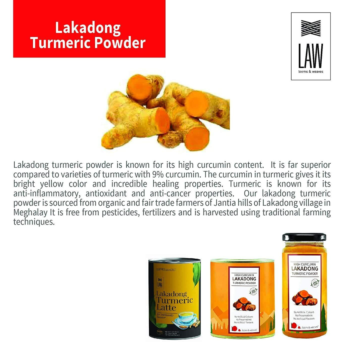 looms & weaves - High Curcumin Lakadong Turmeric Powder - Directly sourced from the organic farmers of Lakadong Village - East and West Jantia Hills of Meghalaya -50 gm