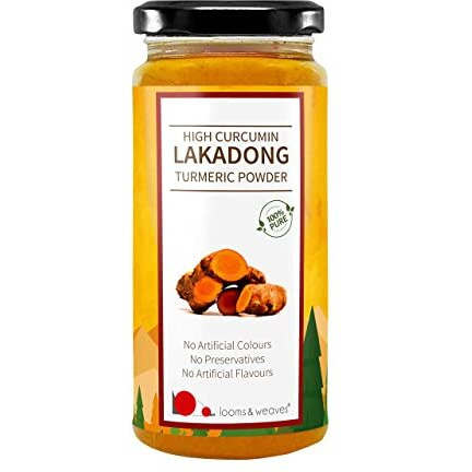 looms & weaves - High Curcumin Lakadong Turmeric Powder - Directly sourced from the organic farmers of Lakadong Village - East and West Jantia Hills of Meghalaya - 100 gm