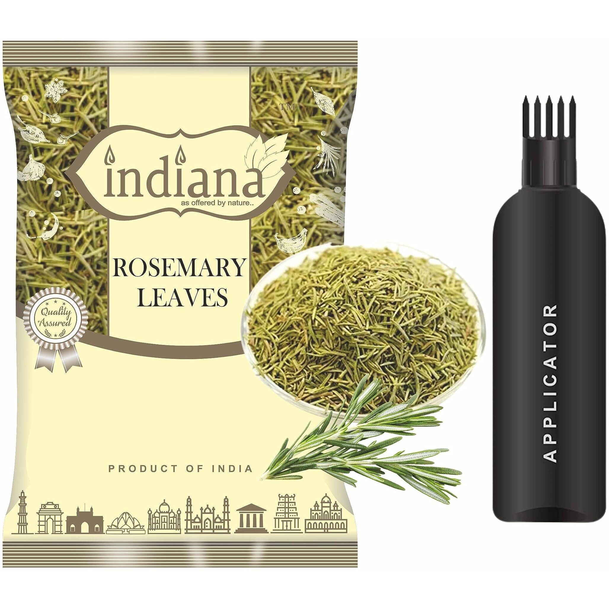 Indiana as offered by nature Rosemary Dried Leaves with Applicator For Hair Growth | Rosemary Herb Tea | Organic | Natural (200gm)