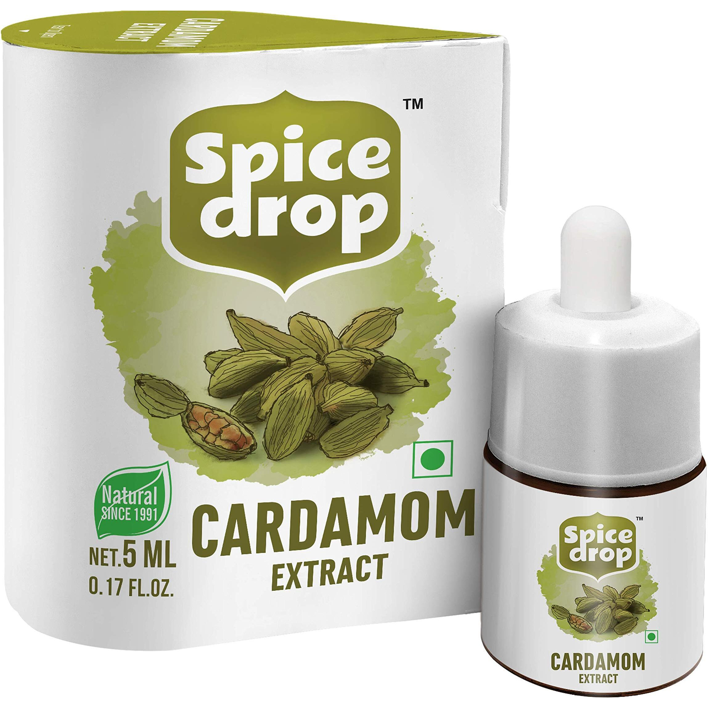 Spice Drop Cardamom Extract - Tea, Coffee, Cooking, Baking, Dessert | Rich Aroma & Authentic Quality | Pure Whole Green Cardamom Pod Extract | No Added Color or Preservative | Vegan | 5 ML (180 drops) - Pack Of 5