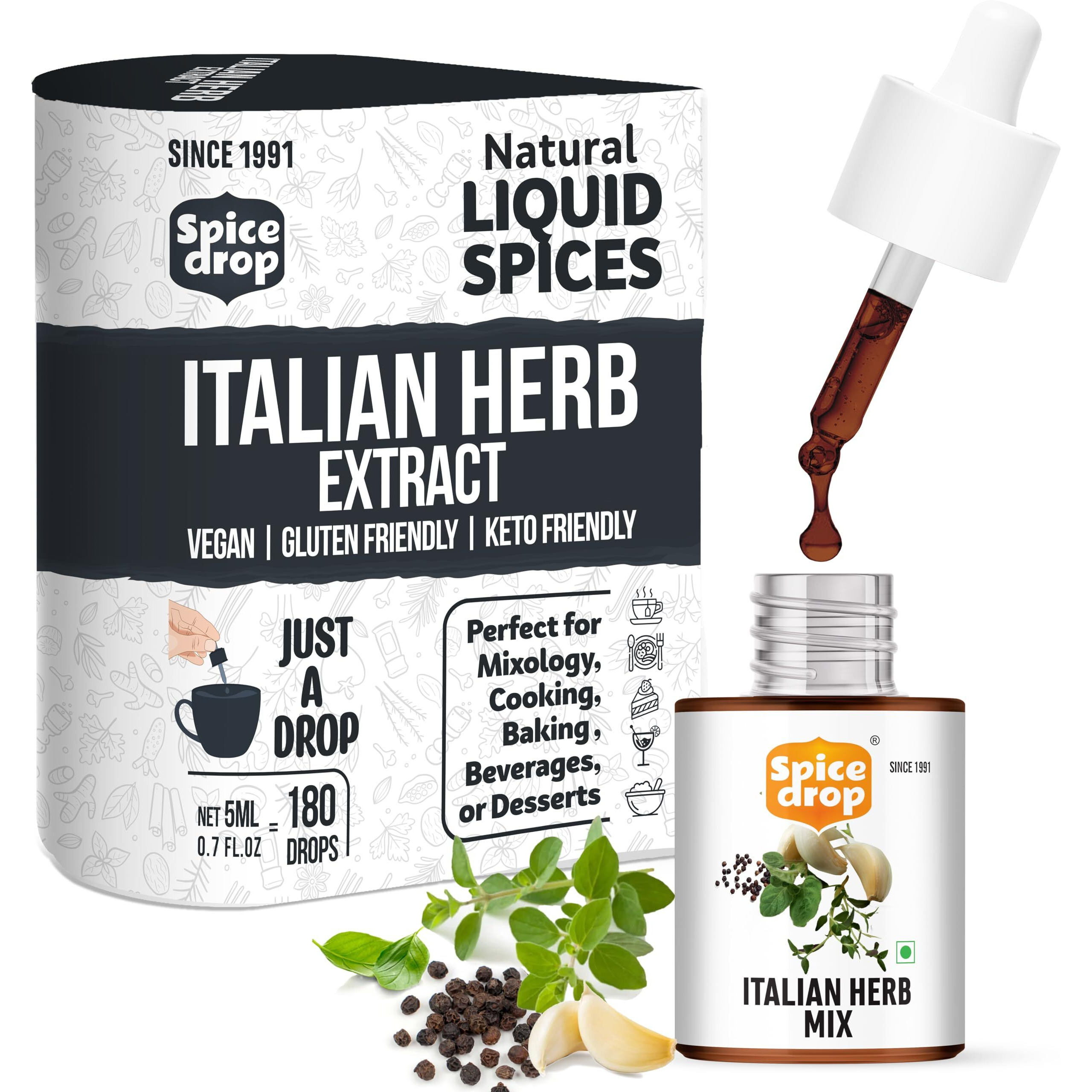 Spice Drop Italian Seasoning Extract | 100% Natural | Pasta, Pizza, Spaghetti, Gourmet Dishes | 5ml (180 drops) | Herb Extract | Vegan | Keto & Paleo Friendly | Squeeze, Drop And Stir