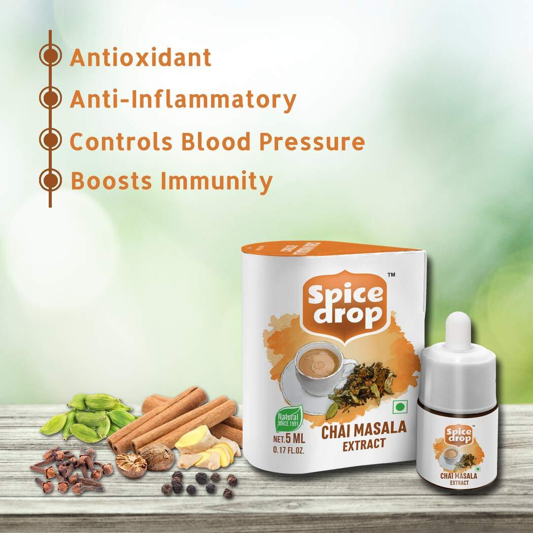 Spice Drop Chai Masala Extract - Tea Masala Drops - No Preservative - 1 Drop Per Cup - 1 bottle Makes 180 Cups - Combo Flavours 900 cups - 5 ml (Pack of 5 x 180 Drops)