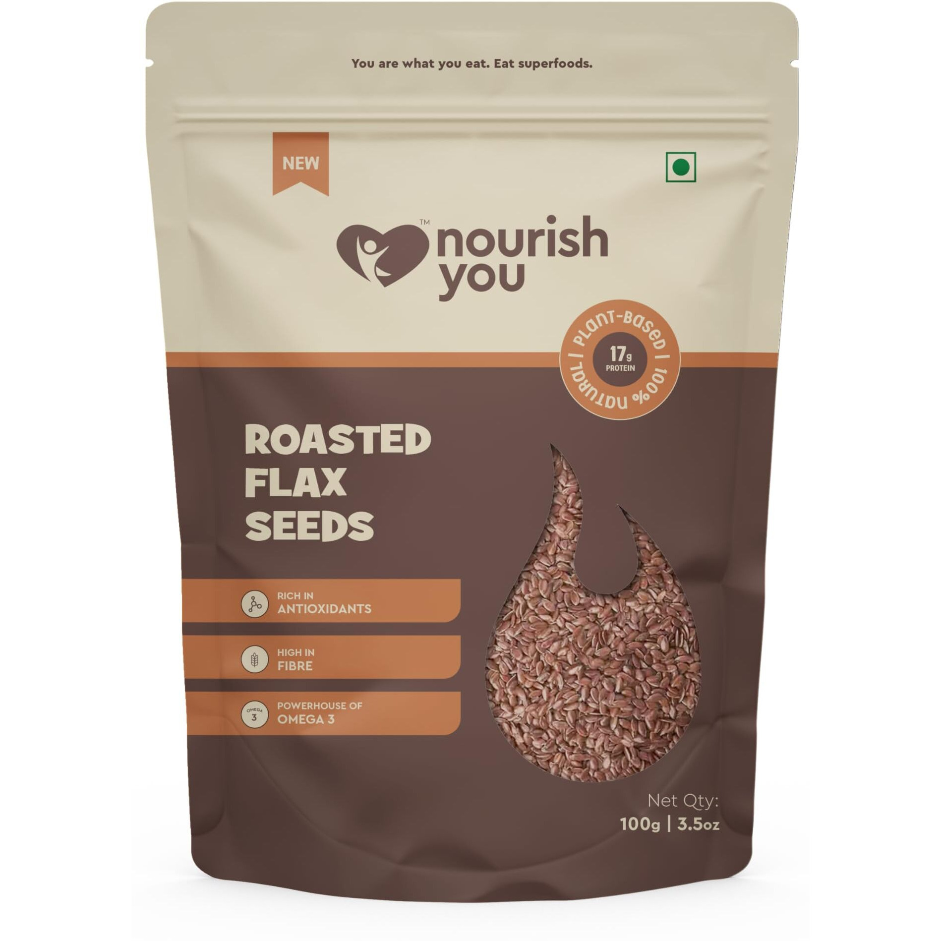 Nourish You Roasted Flax Seeds | Fibre Rich Seeds | Diet Food | Antioxidants | Healthy snacks | Nutrients rich | High in Protein & Fatty Acids |100 GM