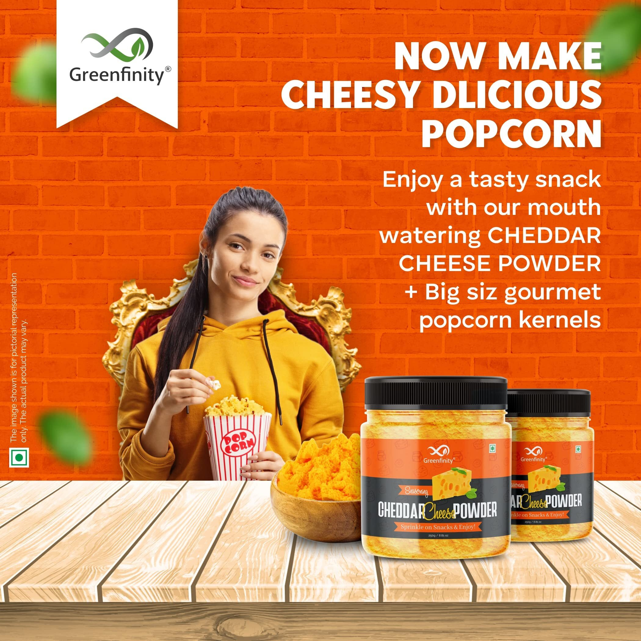 GreenFinity Cheddar Cheese Powder, 100g (Best for Make Delicious Cheese-Flavoured, Pop-Corn, Pizza, Pasta, French Fries etc)