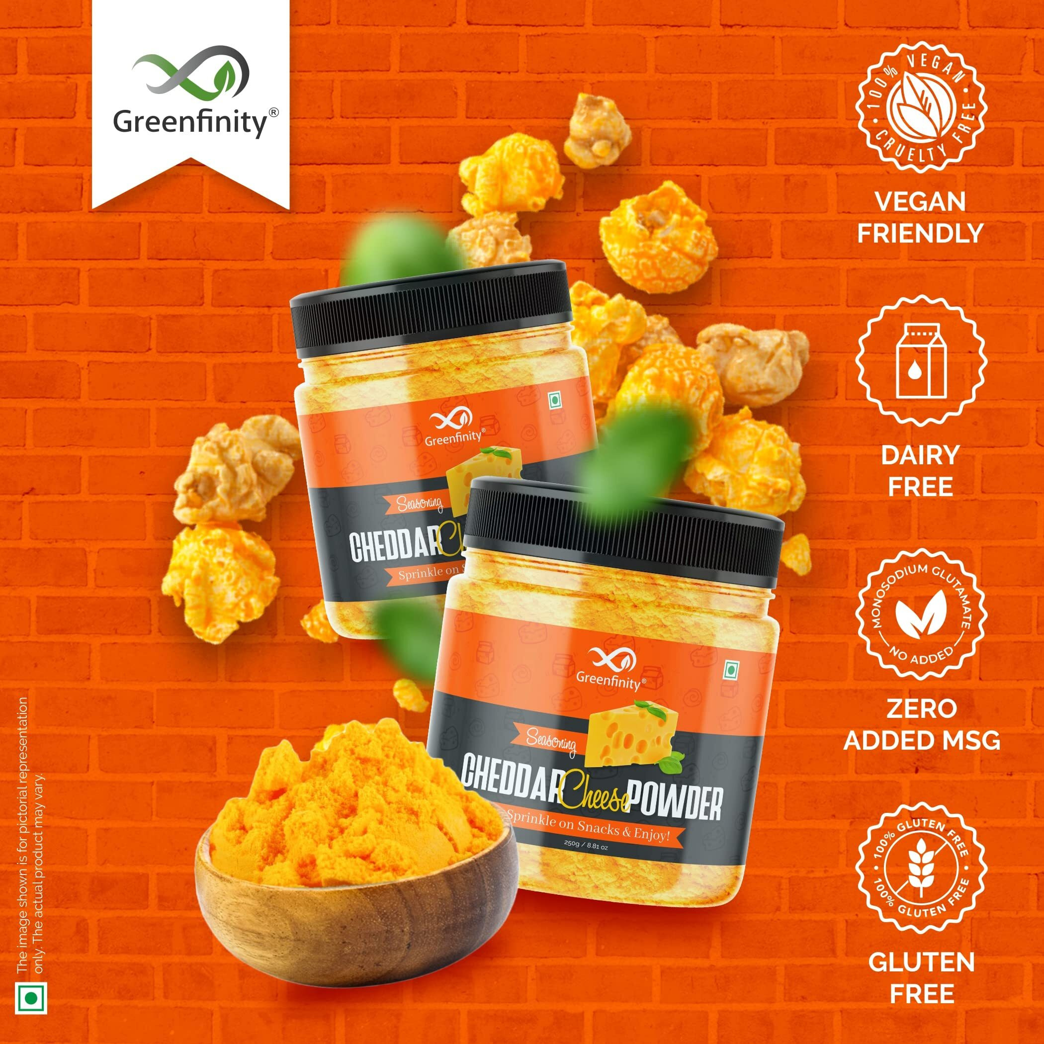 GreenFinity Cheddar Cheese Powder, 100g (Best for Make Delicious Cheese-Flavoured, Pop-Corn, Pizza, Pasta, French Fries etc)