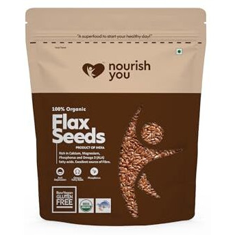 Nourish You Flax Seeds 1Kg - Alsi Seeds | 100% Organic Flax Seeds for Hair Growth | Raw Seeds for Eating | Source of Iron & Dietary Fibre | Rich in Protein