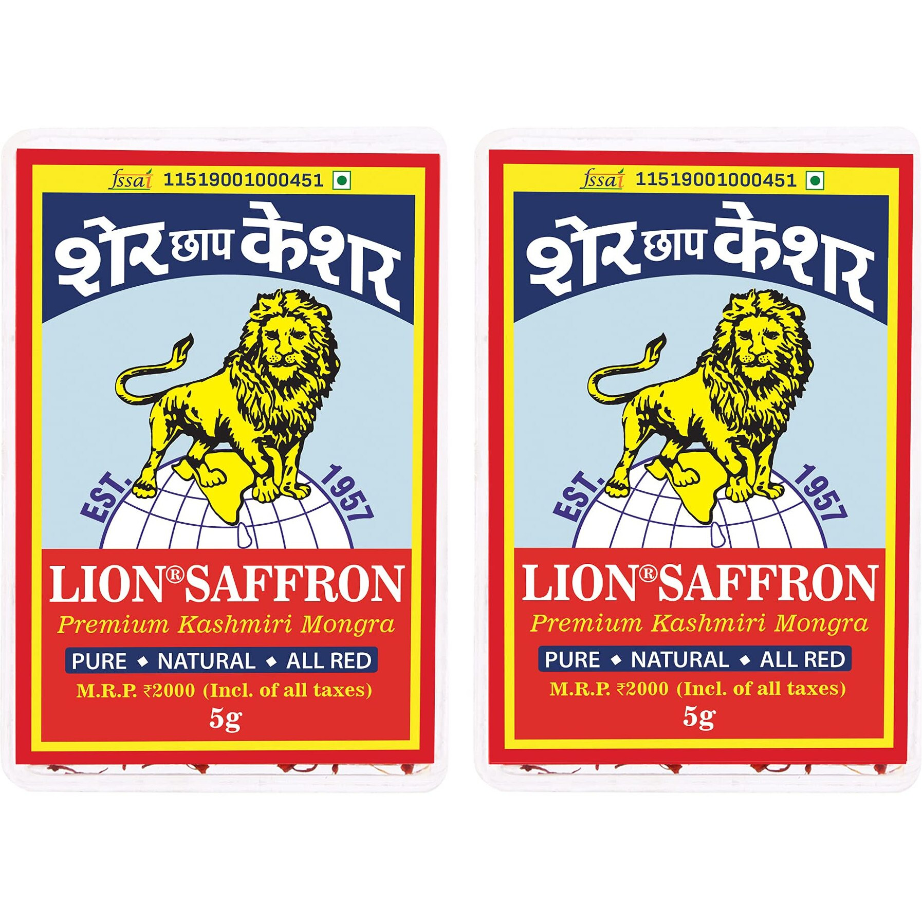 LION BRAND SAFFRON, 10g, Original Mongra Kashmiri Saffron/Kesar (A++ Grade) for Pregnant Women, Skin, Face, Food and Puja (Value Pack of 2 (2 X 5g  10g))