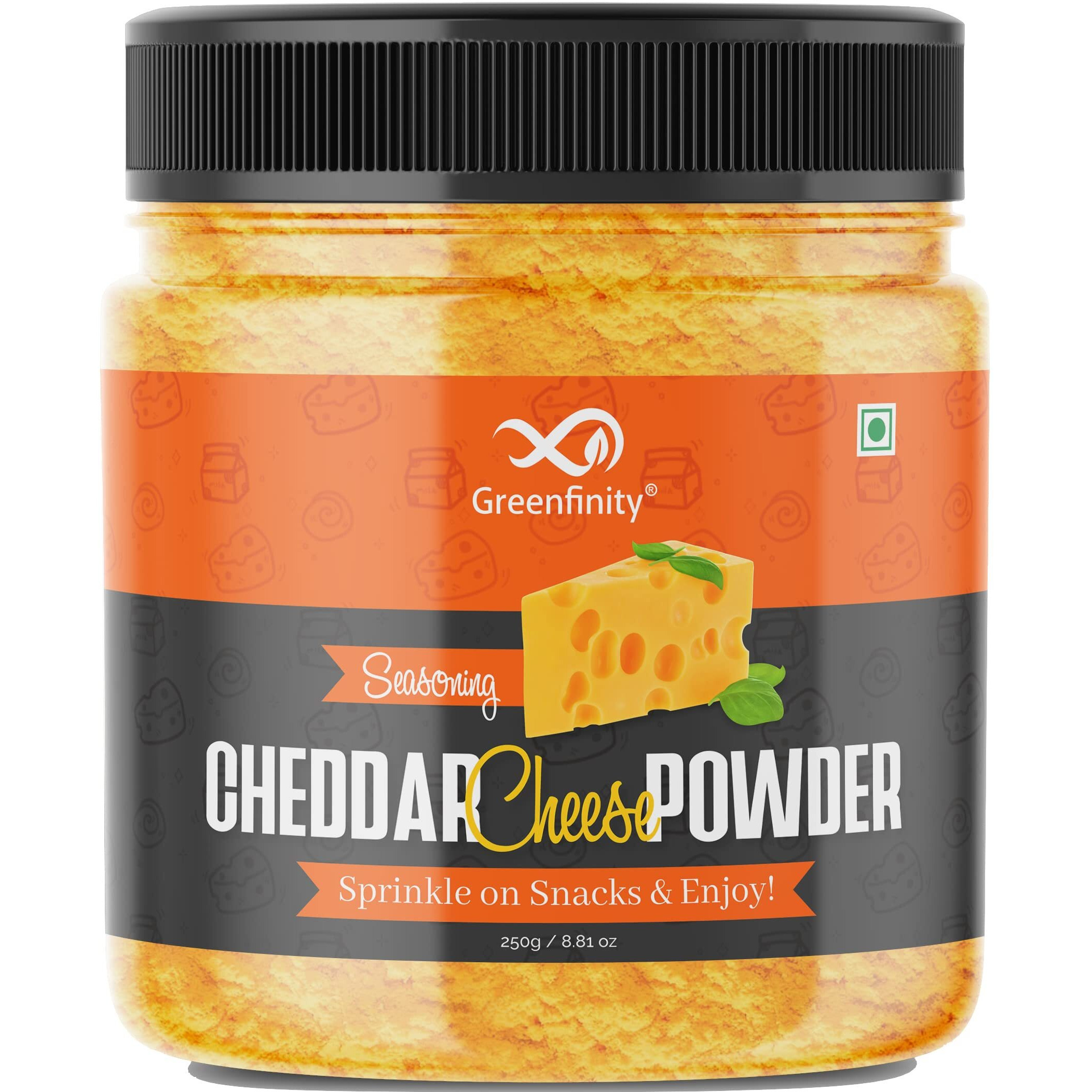 GreenFinity Cheddar Cheese Powder, 250g (Pack of 1) (Best for Make Delicious Cheese-Flavoured, Pop-Corn, Pizza, Pasta, French Fries etc)